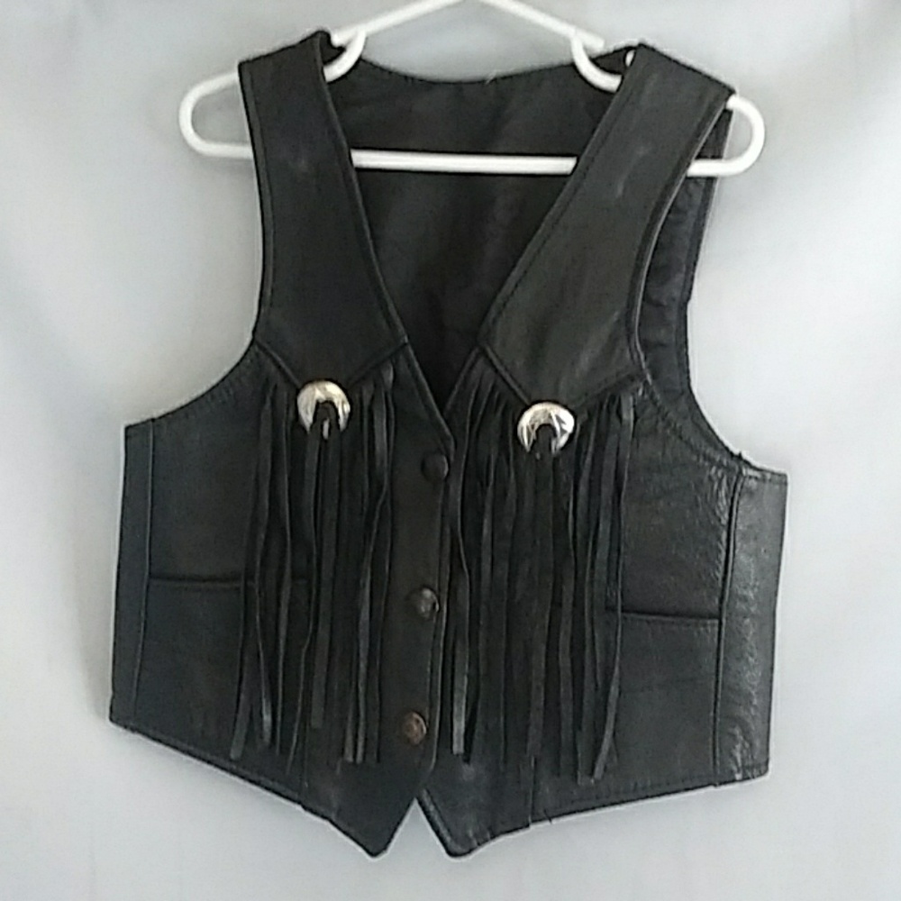 Adorable young girls real leather vest with fringe